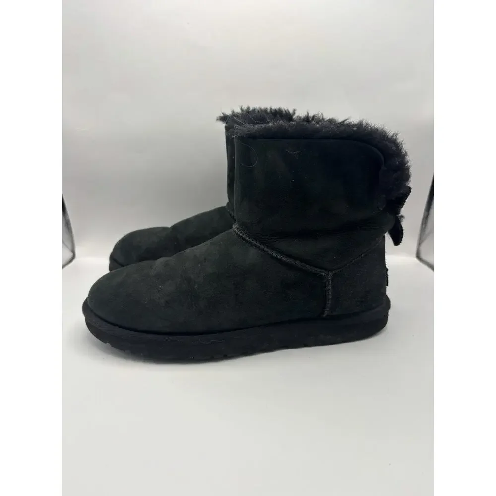 Ugg Mini Bailey Bow II Black Boots Women Size 9